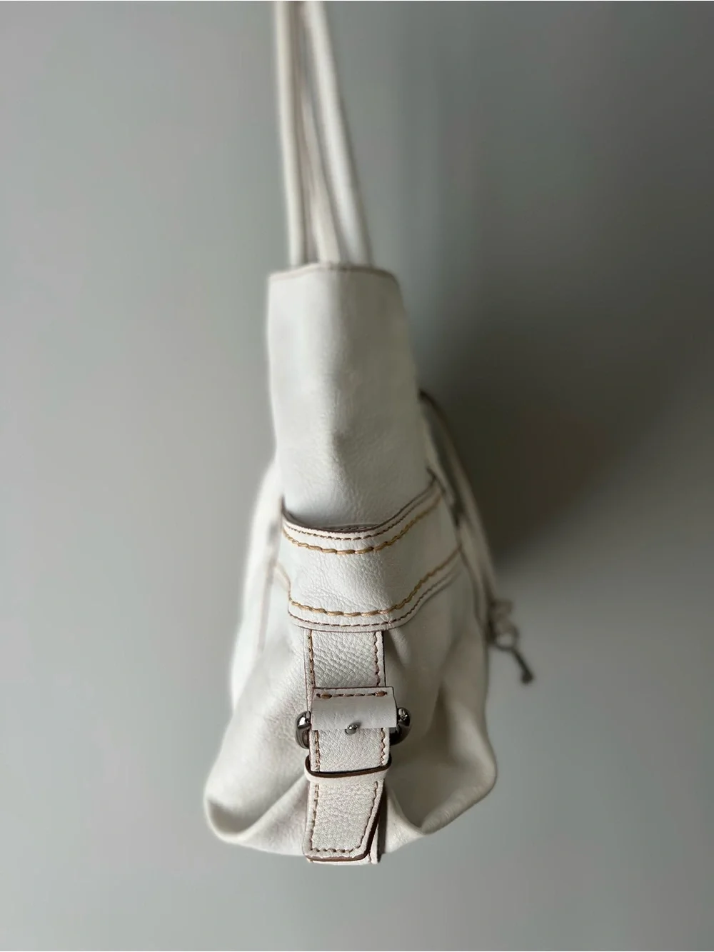 Fossil Cream Leather Cinch Hobo Bag